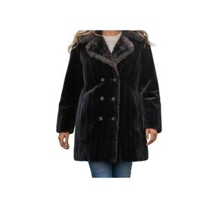 Vintage Avant Garde Black/Brown Faux Fur Pea Coat Double-Breasted Women's Medium
